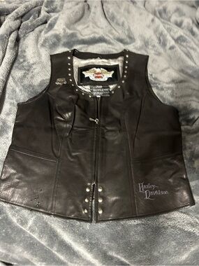 Harley-Davidson Black Leather Embroidered Logo Vest